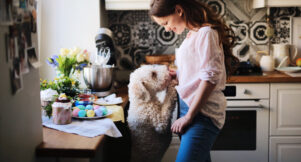 Easter picture with a pet and a young woman